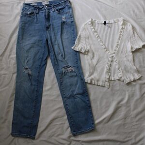 Outfit!!!!  Universal Thread Blue Denim Jeans with short sleeve White Top